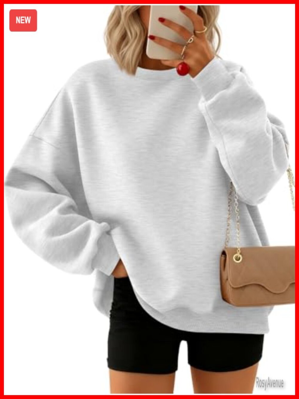 Oversized Crewneck Sweatshirt Polyester Cotton Pullover Long Sleeve
